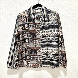 Chico's Men's‎ silk Tribal Pattern Jacket - Black, Brown, White 12